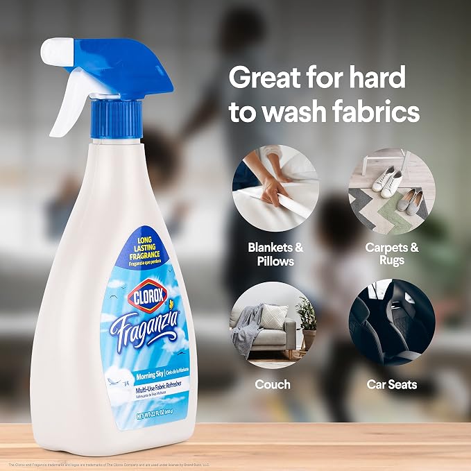 Clorox Fraganzia Refresher Spray, Morning Sky Scent - Multi-Use Fabric and Linen Freshener Spray, Odor Eliminator for Home, Couches, Curtains, and Upholstery, 22 Fl Oz