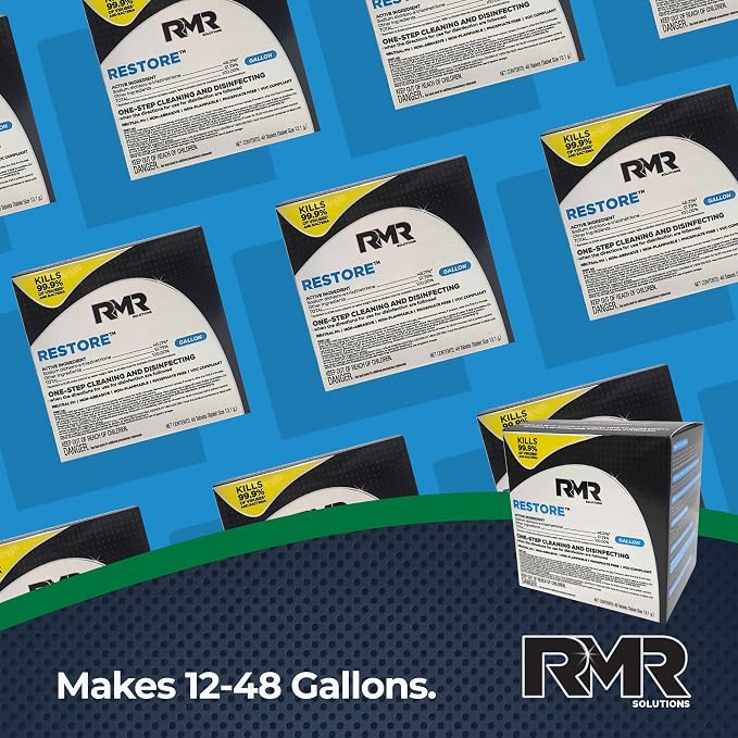 RMR Solutions RESTORE Disinfectant & Cleaner Concentrate, EPA Registered Mold Remover & Antibacterial Cleaning Solution for Kitchen, Bathroom, Floor, Home, Pet Areas, Counter, 13.1g, Makes 48 Gallons