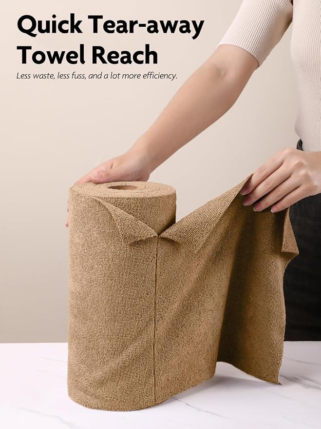 Fantasticlean Microfiber Cleaning Cloth Roll- 60 Sheets,12"x12"(Tan, Beige) | Super Absorbent, Lint-free, Tear-away Microfiber Towel Roll, for All-Purpose Cleaning, Reusable Alternative to Paper Towels