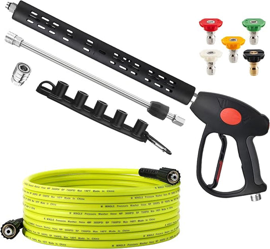 M MINGLE Pressure Washer Hose and Gun Kit, 25FT Power Wash Hose with 5 Tips | M22-14mm Fitting, Replacement for Ryobi, Simpson, Craftsman, Ideal for Car, Driveway, Patio & Household Deep Washing