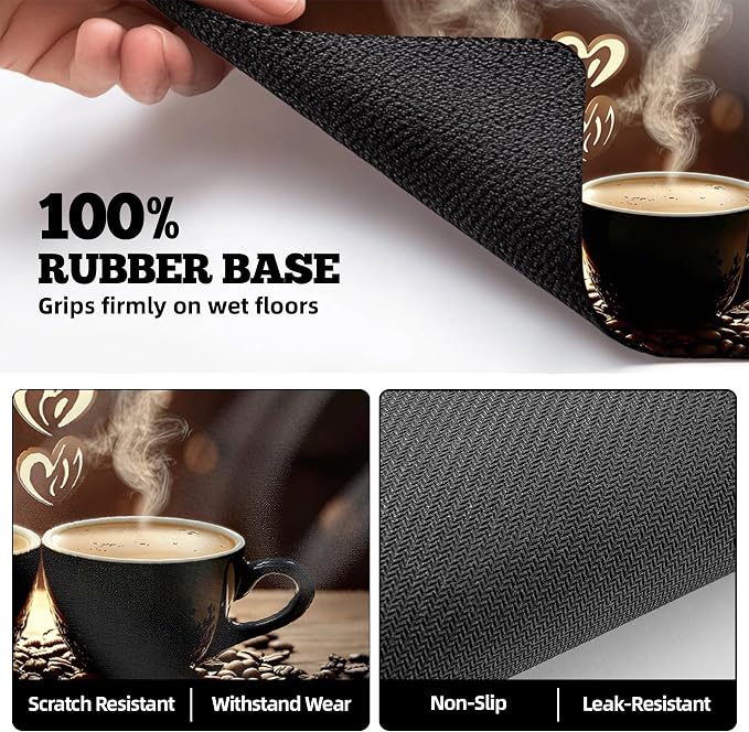 Dish Drying Mat Large Coffee Mat Absorbent Drying Mat for Kitchen Counter Coffee Bar Accessories 32"x 17", Latte Cups 3