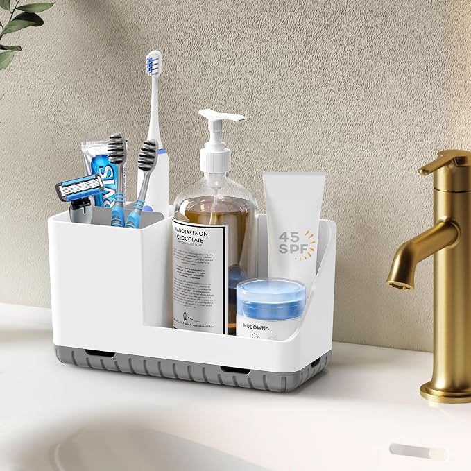 PARKMANI Toothbrush Holders for Bathrooms, Kids Electric Toothbrush and Toothpaste Holder with Drainage, Tooth Brush Holder for Bathroom Countertop Organizer (Grey)