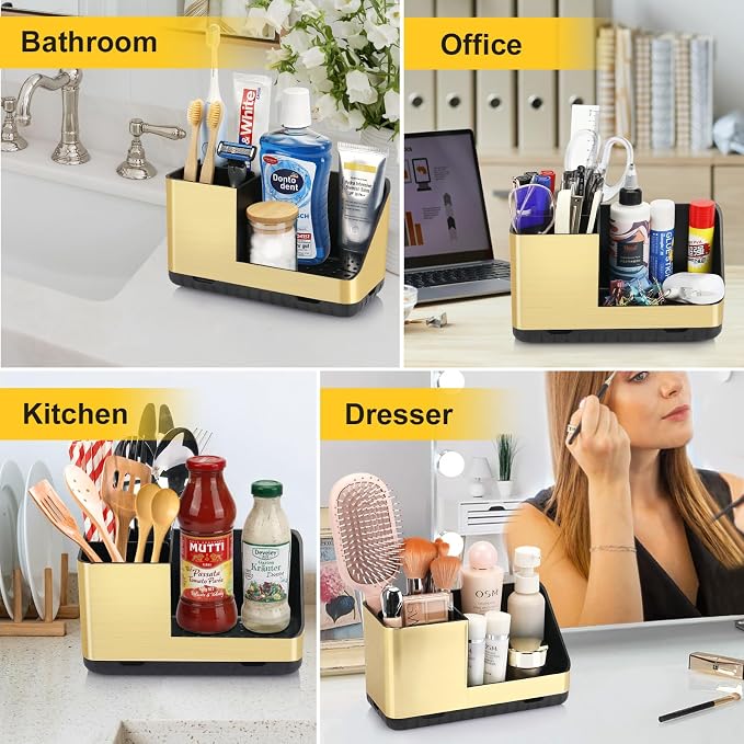 PARKMANI Toothbrush Holders for Bathroom Countertop Organizer, Kids Electric Toothbrush and Toothpaste Holders, Bathroom Accessories Organizer and Storage (Brushed Gold)