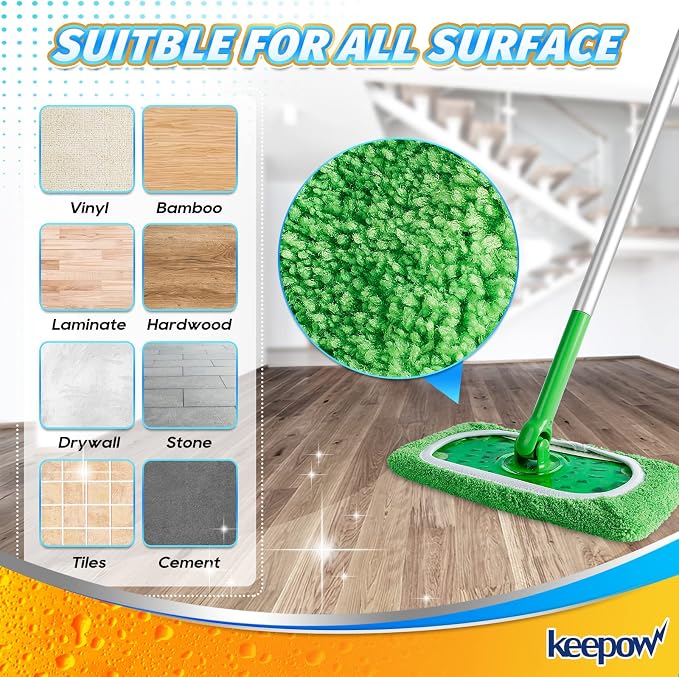 KEEPOW Reusable Mop Pads Refills Compatible with Swiffer Sweeper Mop, Dry Sweeping Cloths, Microfiber Wet Mopping Cloths for Hardwood Floor Cleaning, 6 Pack (Mop is Not Included)