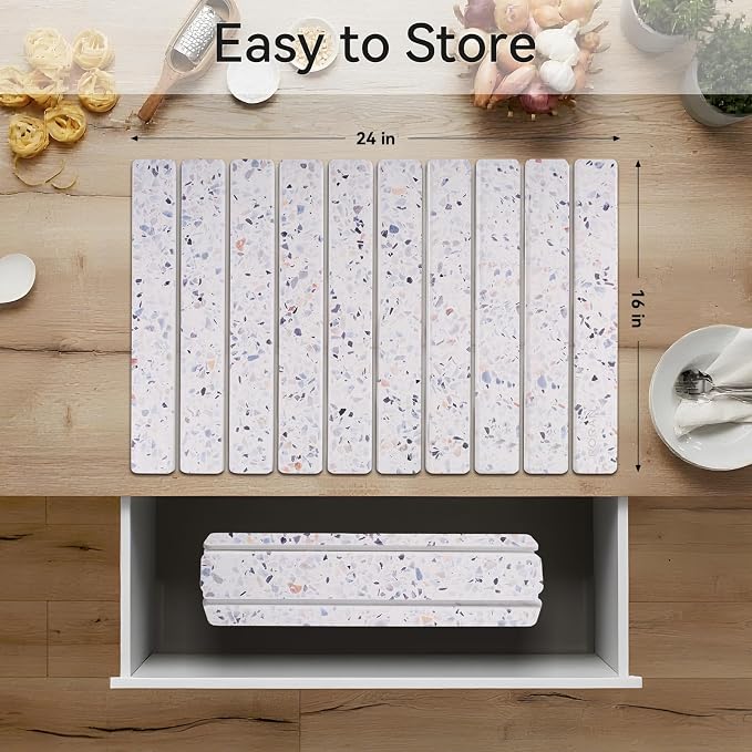 Stone Drying Mat for Kitchen Counter, 24 x 16 inches, Fast Drying Collapsible Dish Drying Mat, Eco-Friendly Absorbent Diatomaceous Earth Mats for Dishes Bottles Cups (Terrazzo)