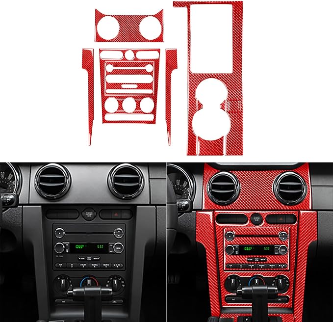 Red Real Carbon Fiber Trim for Ford Mustang Accessories | for GT Shelby 2005 2006 2007 2008 2009 Co-Pilot Instrument Dashboard Interior Thick Overlay Decal