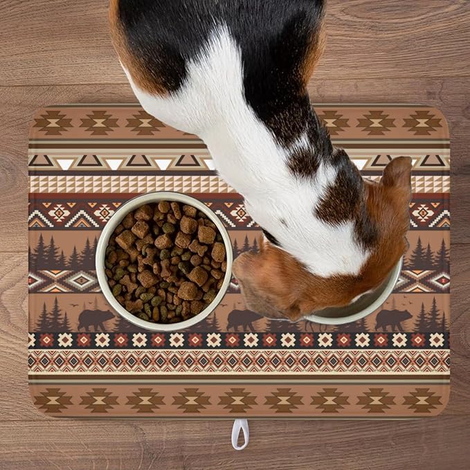 Giwawa Rustic Bear Deer Dish Drying Mat Boho Ethnic Drainer Rack Pad 18x24 Inch Microfiber Absorbent Dish Sink Mat for Counter Kitchen Tableware