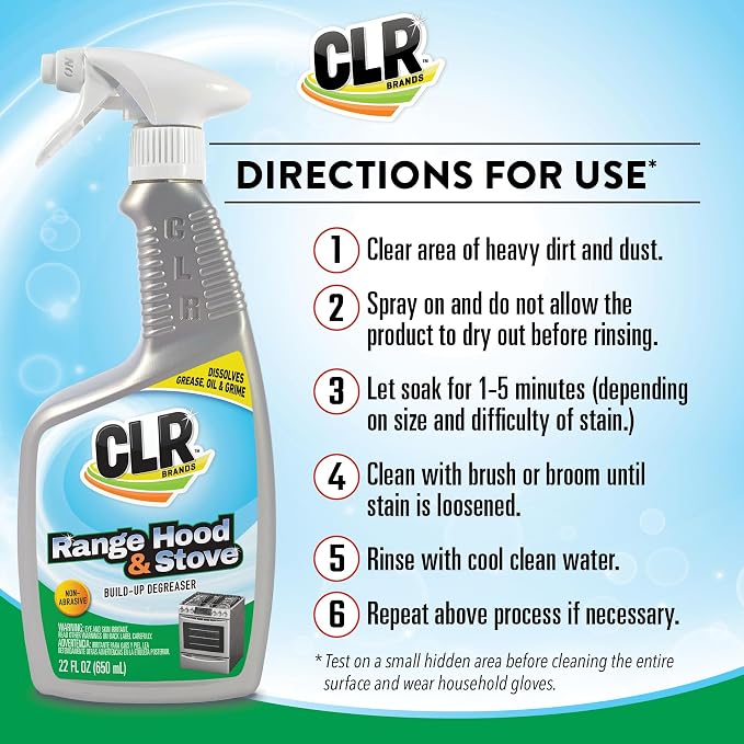 CLR Brands Range Hood & Stove Build Up Degreaser, 22 fl. oz., Fast Acting, Non Abrasive Cleaner, Works on Glass Stove Tops, Oven Racks, BBQ Grills and More