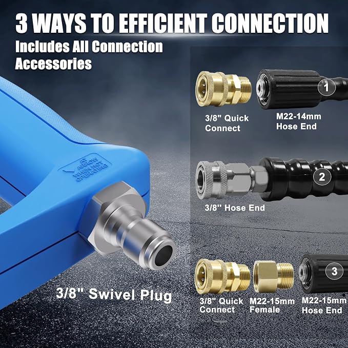 Short Pressure Washer Gun with 3/8" Swivel, 4080PSI | Stubby Power Washer Gun,with 25° Soft Pressure Washer Nozzle, M22-15mm & 3/8 Adapter for Car Washing