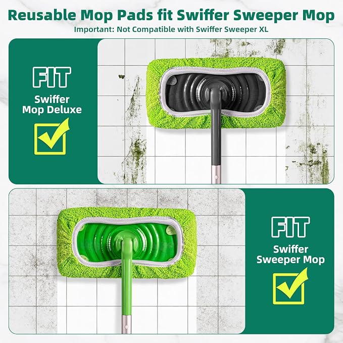 Reusable Mop Pads Compatible with Swiffer Sweeper - Pet Heavy Duty Wet Cloth Refills & Multi-Surface Dry Sweeping Cloth Refill - Washable Wet Pads Refill for Mopping Floors (Mop not Included)