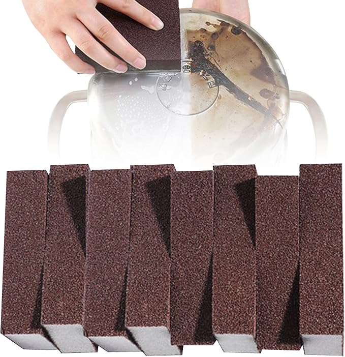 Krisler 8pc Carborundum Sponge Nano Emery Sponges Caspian Stone Pot Clean Brush Rust Eraser Grit Scouring Pads Pot Cleaning Pads with Carborundum Washing Kitchen Cleaner Tool(thickness-1inch)