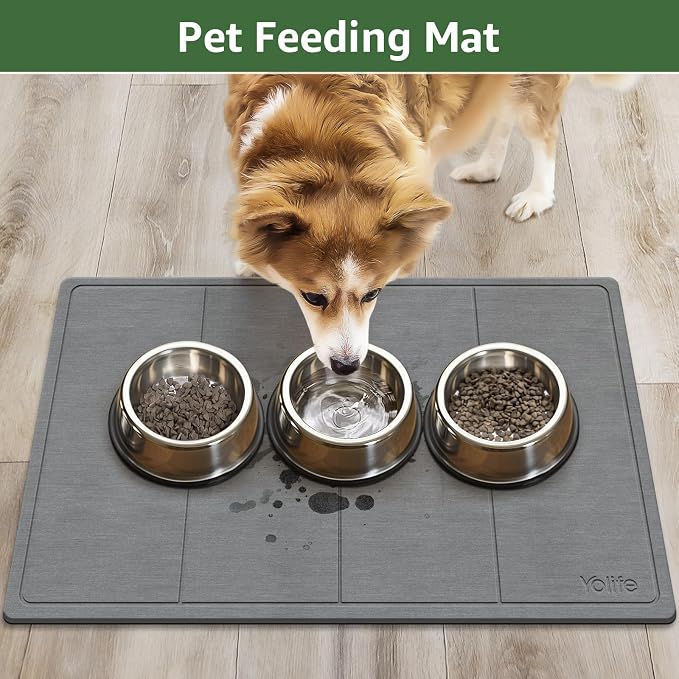 Yolife Extra Large Stone Drying Mat for Kitchen Counter, 23.7" x 15.4" Kitchen Stone Dish Drying Mat, Quick Drying Diatomaceous Earth Dish Drying Mat, Stone Dish Mat with Non Slip Pad (Grey)