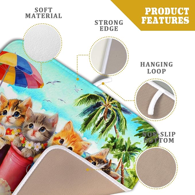 Lovely Cat Dish Drying Mat for Kitchen Counter Holiday Beach Absorbent Coffee Bar Mat 16 X 18 In