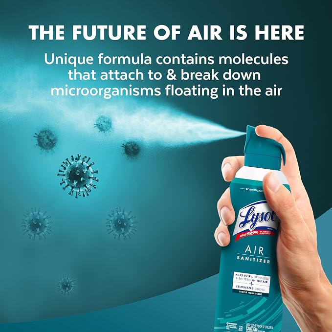 Lysol Air Sanitizer with Bacterial Odor Eliminator for Home & Office, Air Freshener Alternative, Simple Fresh Scent, 10 oz (Pack of 3)