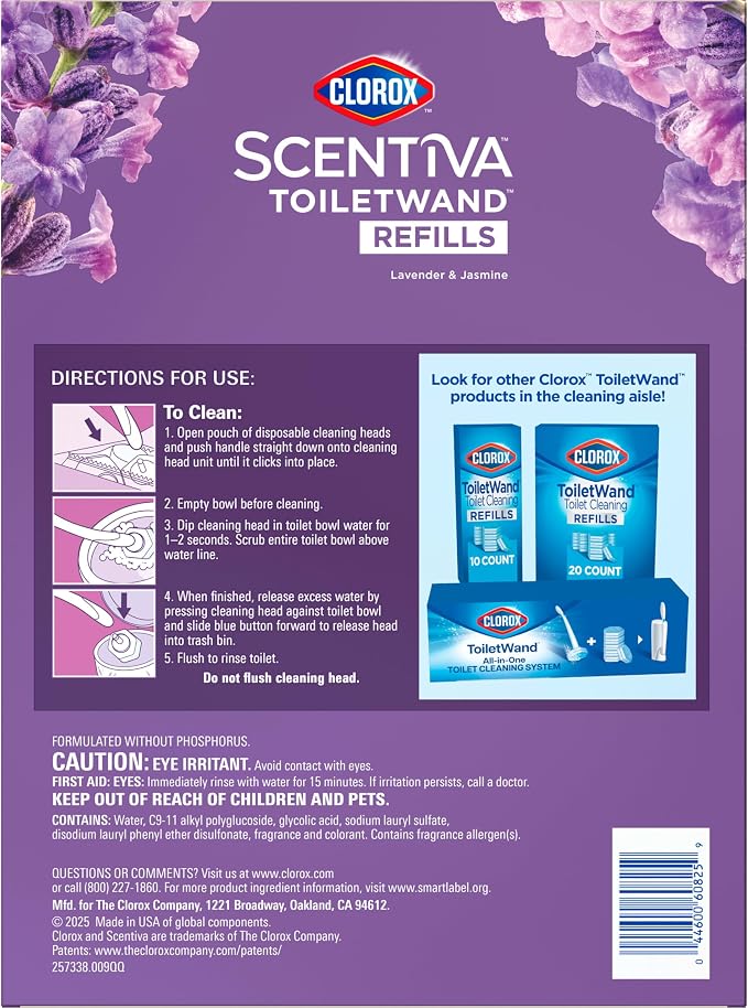 Clorox Scentiva ToiletWand Refills, Lavender and Jasmine, 20 Count