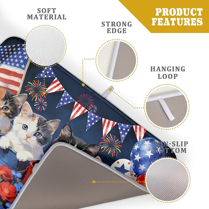 4th of July Drying Mat for Kitchen Counter 18 X 24 in Patriotic Printed Dish Drying Pad