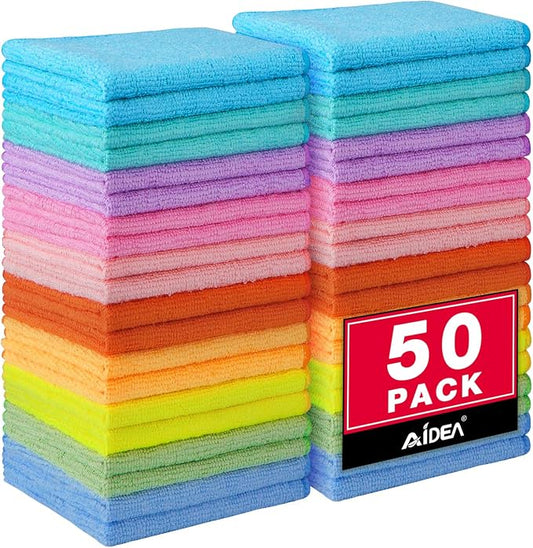 AIDEA Microfiber Cleaning Cloth, 50PK, Cleaning Rags, 11.5"×11.5" | Lint Free Cloth, Microfiber Towels for Cars, Kitchen Cloth, Dusting Cloth for Home, Window, Cleaning Supplies