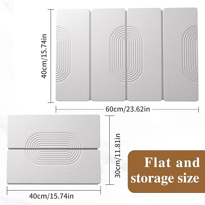 Foldable Stone Dish Drying Mat for Kitchen Counter, Diatomaceous Earth Drying Mat with Non-Slip Backing, Heat Resistant Multifunctional Mat for Kitchen & Bathroom, Instant water absorption-(24"×16")
