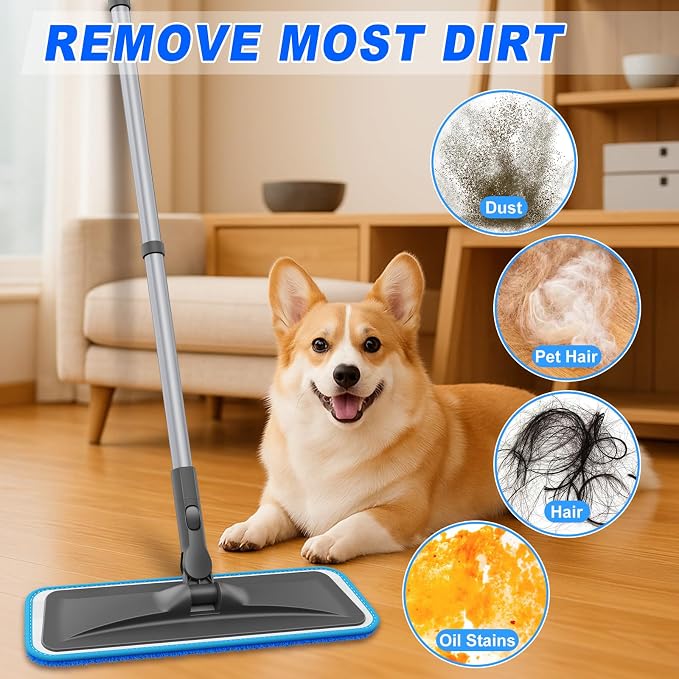 BPAWA Microfiber Mops for Floor Cleaning: Flat Mop for Hardwood Tile Wood | 4 Washable Pads, 59" Adjustable Handle, Dry & Wet Mopping Home Kitchen Bathroom Laminate Vinyl Marble Floors Multi-surfaces