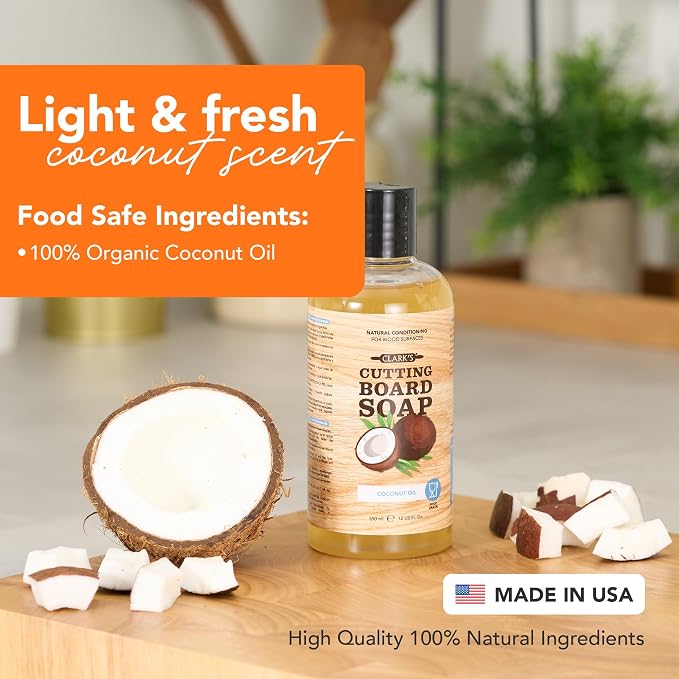 CLARK'S Cutting Board Refined Coconut Soap - Plant Based Food Safe Castile Soap For Countertops Butcher Blocks Bamboo And Utensils - Cleans And Restores Wood - Use Before Food Grade Mineral Oil