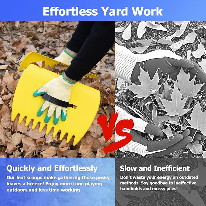 2-in-1 Leaf Rake Set with Leaf Scoops, 25-Tine Garden Rake and Grabber for Leaf Cleanup & Picker Up, Adjustable Long Handle, Wide Metal Head for Garden‌, Yard, Soil, Weeds‌, Grass, Camping