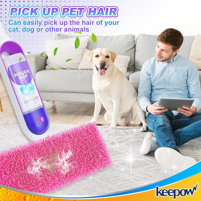 KEEPOW 4 Pink Reusable Mop Pads Compatible with Swiffer PowerMop | Mop Refill Pads Replacement for Swiffer Power Mop Spray Mop Pads for Multi-Surface Floor Cleaning