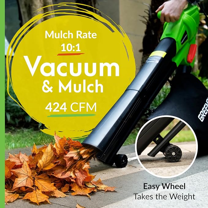 GreenSweep 3-in-1 Leaf Blower, Vacuum & Mulcher – 10 Amp Electric Garden Tool with 10-Gallon Collection Bag – Lightweight, Powerful & Easy to Use