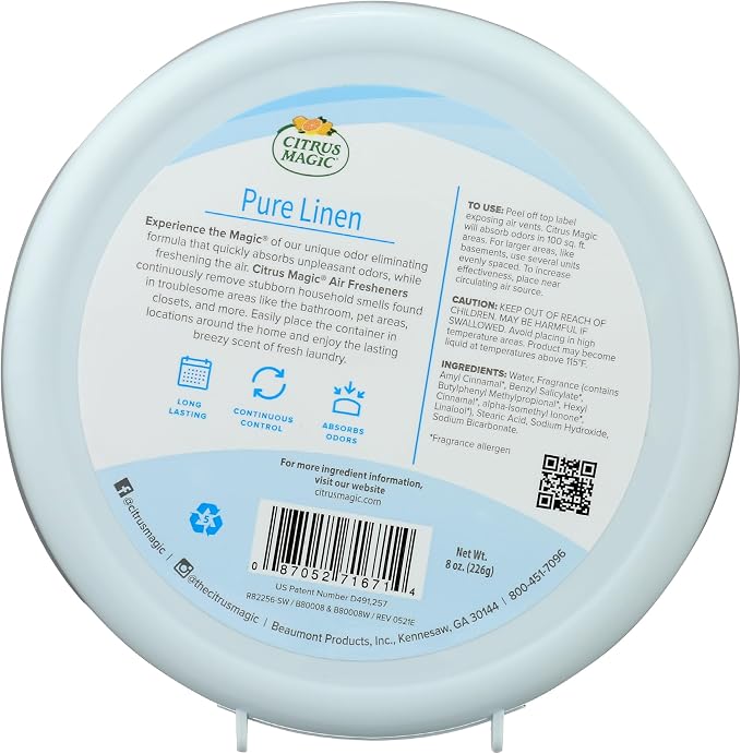 Citrus Magic Odor Absorbing Solid Air Freshener, Pure Linen, 8-Ounce, Pack of 1