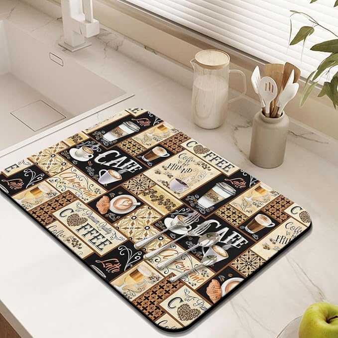 Silicone Flower Dish Drying Mats for Countertop - Super Absorbent Anti-Slip - 24x18in - Perfect Fit for Coffee Maker, Espresso Machine - Decor Gift