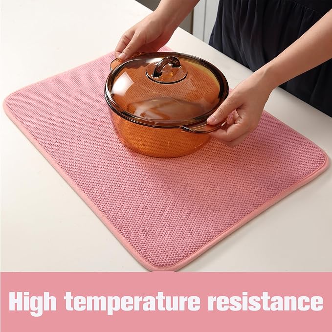 2 Pack Microfiber Dish Drying Mat for Kitchen Counter,Ultra Absorbent Dish Drainer Mat ,Dish Drying Pad , Dish Rack Mat 20×15 Inch (Pink)