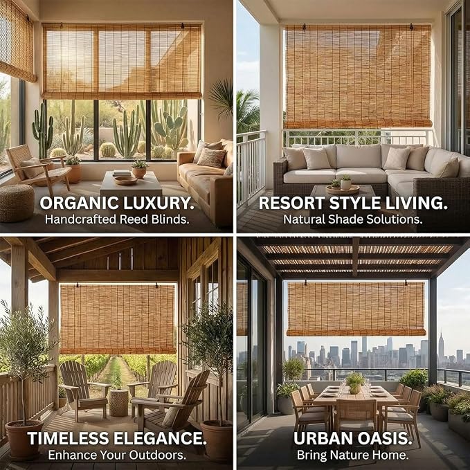 Bamboo Roll up Blinds Outdoor, Weather Resistant Bamboo Roller Shades for Patio Porch Pergola, Sun Blocking Reed Privacy Screen Window Sun Shade, Cordless(44" W x 36" H)