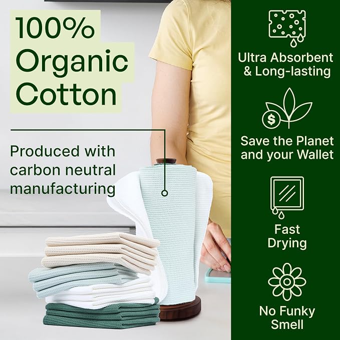 mioeco 24 Pack Multicolored Reusable Paper Towels - Nature Friendly - Organic Cotton Alternative - Thick, Strong, Paperless Kitchen Dish Cloths - Reusable Napkins - Dish Towels - Cloth Napkin