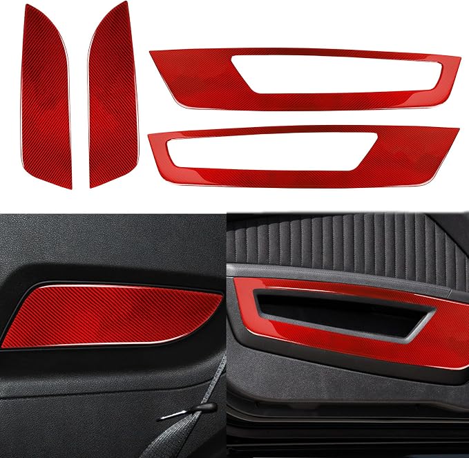 Real Carbon Fiber Trim for Ford Mustang Accessories | for 2009 2010 2011 2012 2013 2014 Inner Door Panel Cover Interior Thick Overlay Decal 4PCs