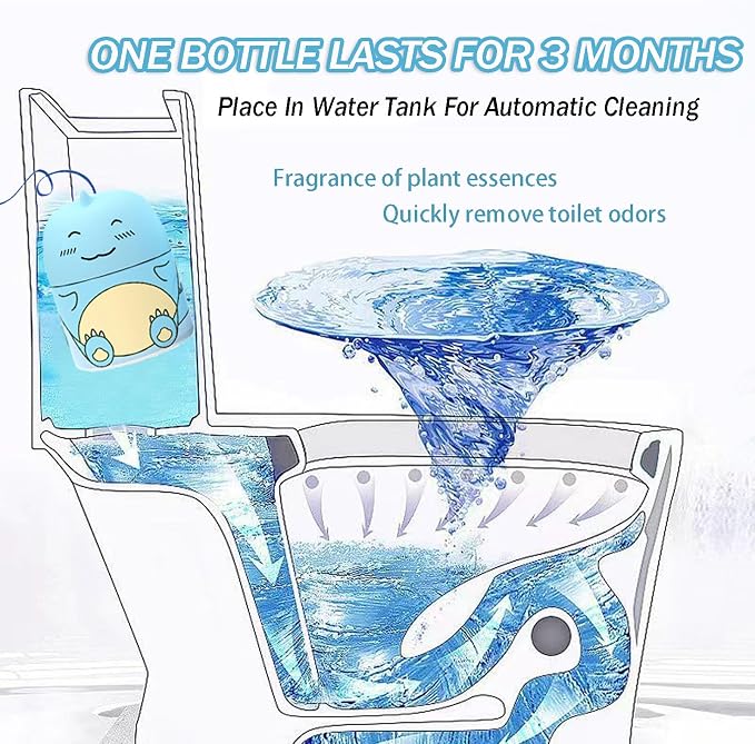 Toilet Bowl Cleaner Bottle for Tank Cleaner Blue Cute Dinosaur Long Lasting Automatic Toilet Clean Deodorizer Decorative Household Bathroom Cleaning Supplies-Marine Scent