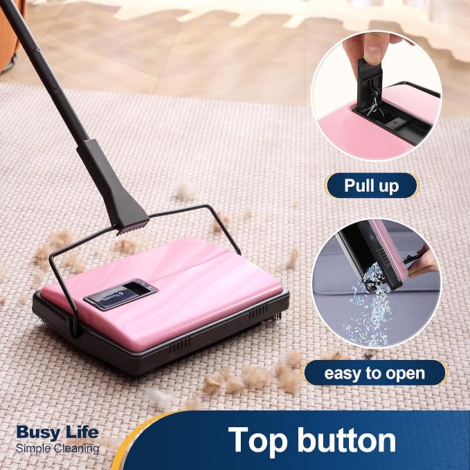 Yocada Manual Carpet Sweeper Cleaner Household Sweeper with Extra Brush | Lightweight Hand Push Non-Electric for Home Office Low&Undercoat Carpets Rugs Pet Hair Dust Scraps Cleaning