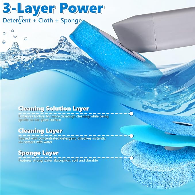 Disposable Toilet Brush Cleaning System, Disposable Toilet Cleaner Wand and Holder Set with 60 Toilet Wand Refills, Extended Handle for Toilet Bowl Cleaners, Bathroom Cleaning, Bathtub