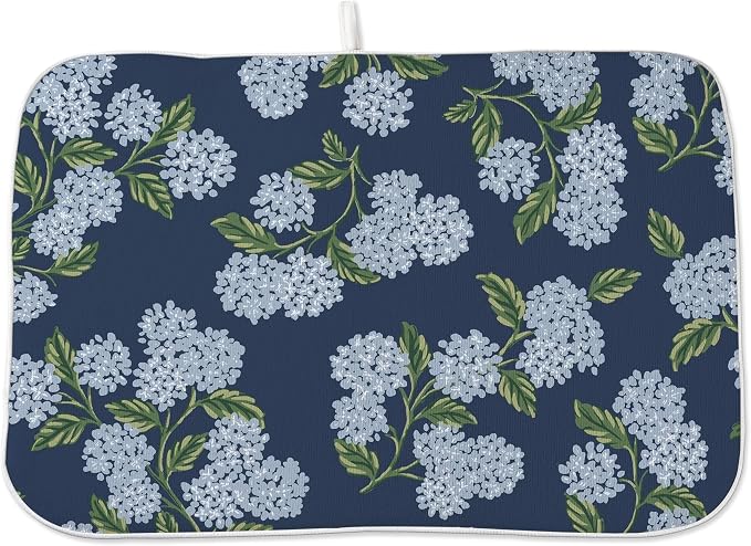 Spring Dish Drying Mat 18x24 Inches For Kitchen Counter Absorbent Blue Hydrangea Floral Kitchen Decoration Summer Flower Drying Mat Pad For Home Kitchen,Dining Room,Office Decor