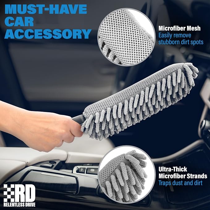 Relentless Drive Car Duster Interior 14" – Dash Duster for Women & Men | Chenille car accessories, lint & scratch-free, essentials for interior