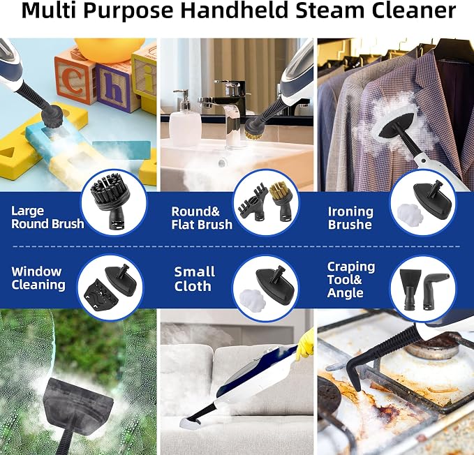 GorFanty Steam Mop - 10-in-1 Floor Steamer MultiPurpose Steam Cleaner | Detachable Handheld for Hardwood/Tile/Laminate All Floors Carpet Cleaning with 11 Accessories for Whole Home Use(Blue)