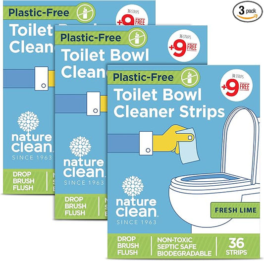 Nature Clean Natural Toilet Bowl Cleaners Strips 3 x 36 count, Plastic-Free Packaging, Refresh Toilets & Bathroom. No Splash.