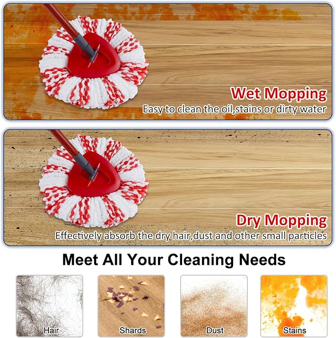 3 Pack Deep Clean Refill Compatible with O Ceda EasyWring Spin Mop & Bucket System Microfiber Mops Heads Refill for Oceda Easywring 1 Tank Spin Mop System, 40% More Cleaning Power, Scrub Pad