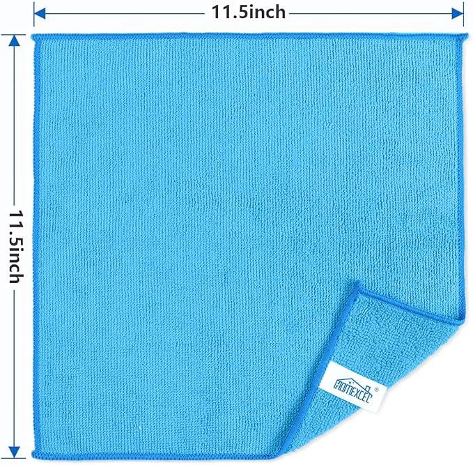 HOMEXCEL 100PK Microfiber Cleaning Cloth, Cleaning Rag for Home, 11.5x11.5 | Reusable, Lint Free, Scratch-Free and Highly Absorbent Towels for Kitchen, Window and Glass, Cars, Blue