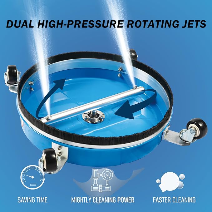 19" Pressure Washer Surface Cleaner with 4 Wheels, Coated Blue Stainless Steel Power Washer Surface Cleaner for Driveway Sidewalk Patio, 1/4" Quick Connector, 2 Extension Wand, 4000 PSI