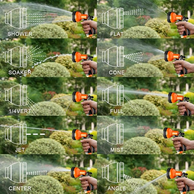 Besiter Garden Hose Nozzle Sprayer 10 Watering Patterns Spray Nozzles Heavy Duty Hose Head Lightweight Hose Attachment Orange