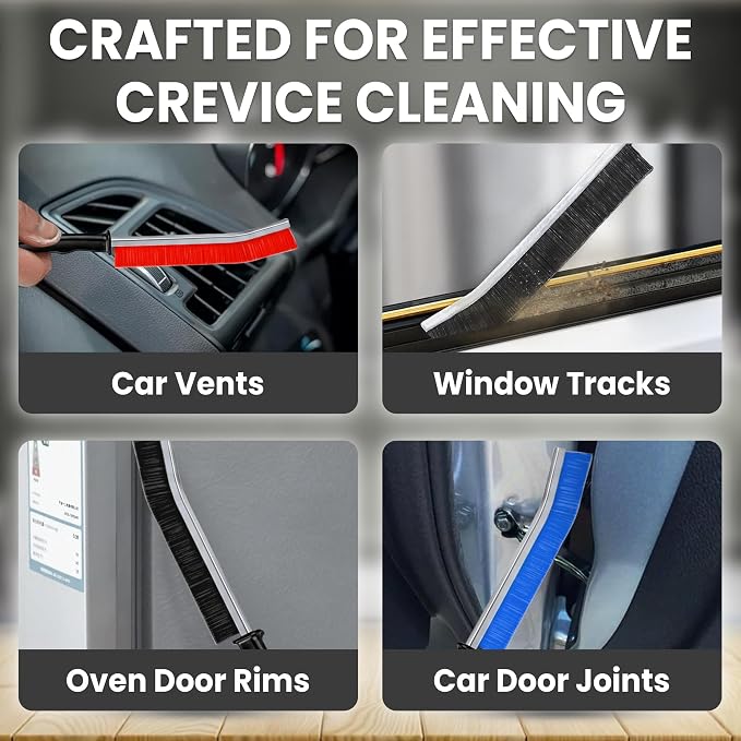 Crevice Cleaning Brush Set – 3Pcs Hard Bristle Cleaning Tools in Black, Red & Blue for Grout, Tile Floors, Gaps & Narrow Spaces – Small Grout Scrub Brush for Bathroom, Shower, Window Tracks, Kitchen
