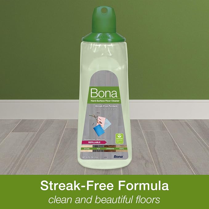 Bona Multi-Surface Hard Floor Cleaner Spray Mop Cartridge-34 fl oz - Unscented-Refillable - Residue-Free Floor Cleaning Solution Spray Mops - Stone, Tile, Laminate, & Vinyl Floors (Pack of 2)