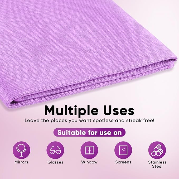 HOMEXCEL Microfiber Glass Cleaning Cloth 12 PK, Lint Free Streak Free, Reusable Magic Cleaning Cloth for Cleaning Windows, Glasses, Mirrors, Screens, Stainless Steel, and More Purple-12”×12”