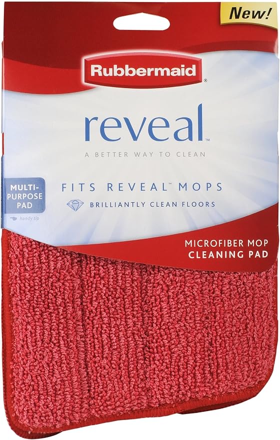 Rubbermaid Reveal Spray Mop Replacement Head, Red, Reusable Wet Mop Microfiber Pad for Floor Cleaning in Kitchen/Bathroom/Kitchen/School (Pack of 8)