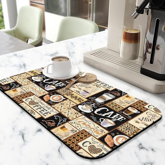 Fun Coffee Mat 19inx12in,Coffee Bar Mat for Countertops,Absorbent Hide Stain Anti-Slip Coffee Bar Accessories Fit Under Coffee Machine Mat,dish Drying Mats for Kitchen