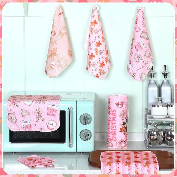 36 Pack Reusable Cleaning Cloths Washable Cotton Kitchen Dish Towels for Home Party Supplies Bulk, 9.84x11.81in (Pink Gingerbread)
